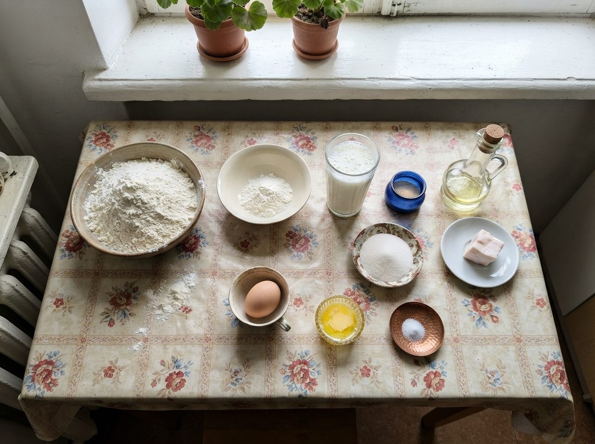 The ingredients for Boorsok, measured out on the counter