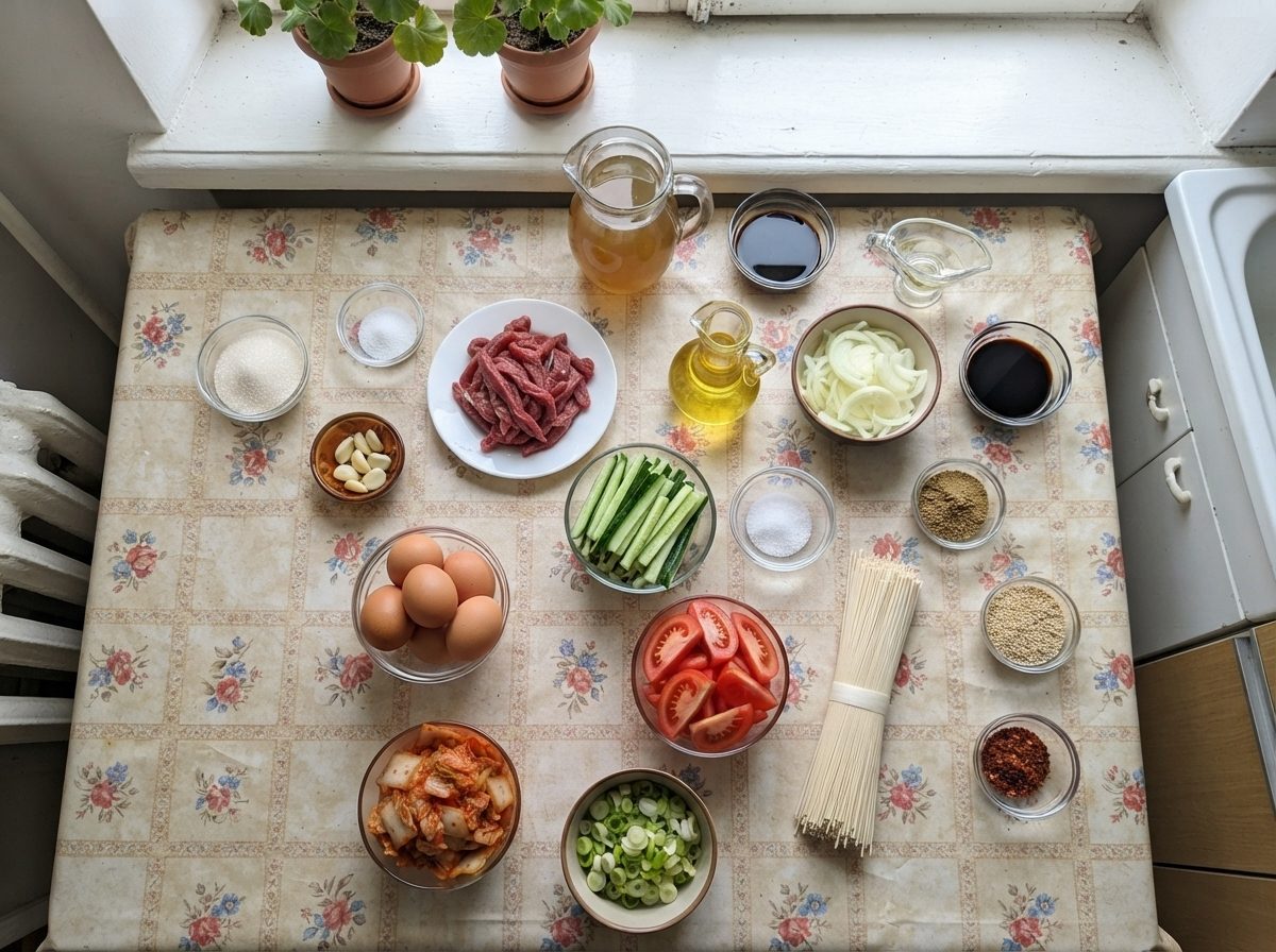 The ingredients for Kuksi, measured out on the counter