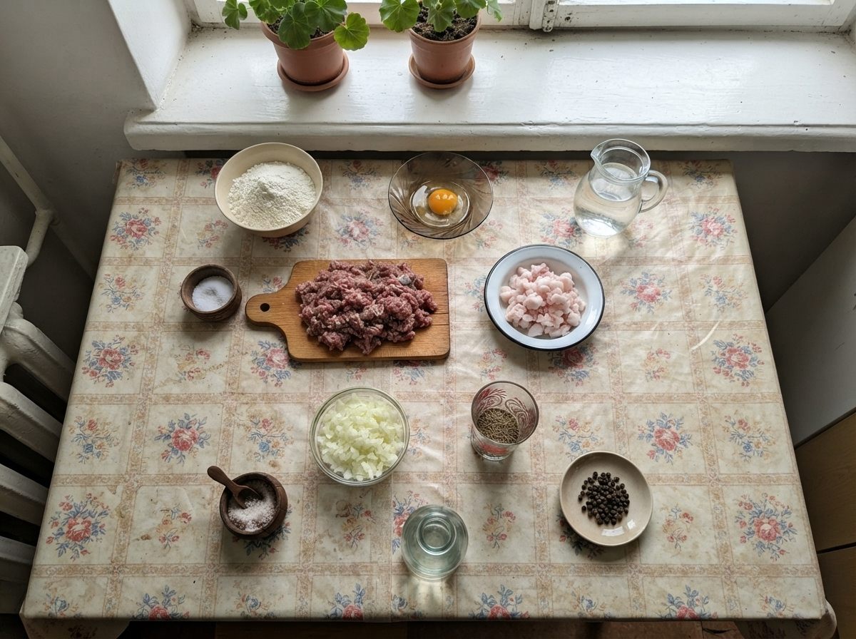 The ingredients for Manty, measured out on the counter