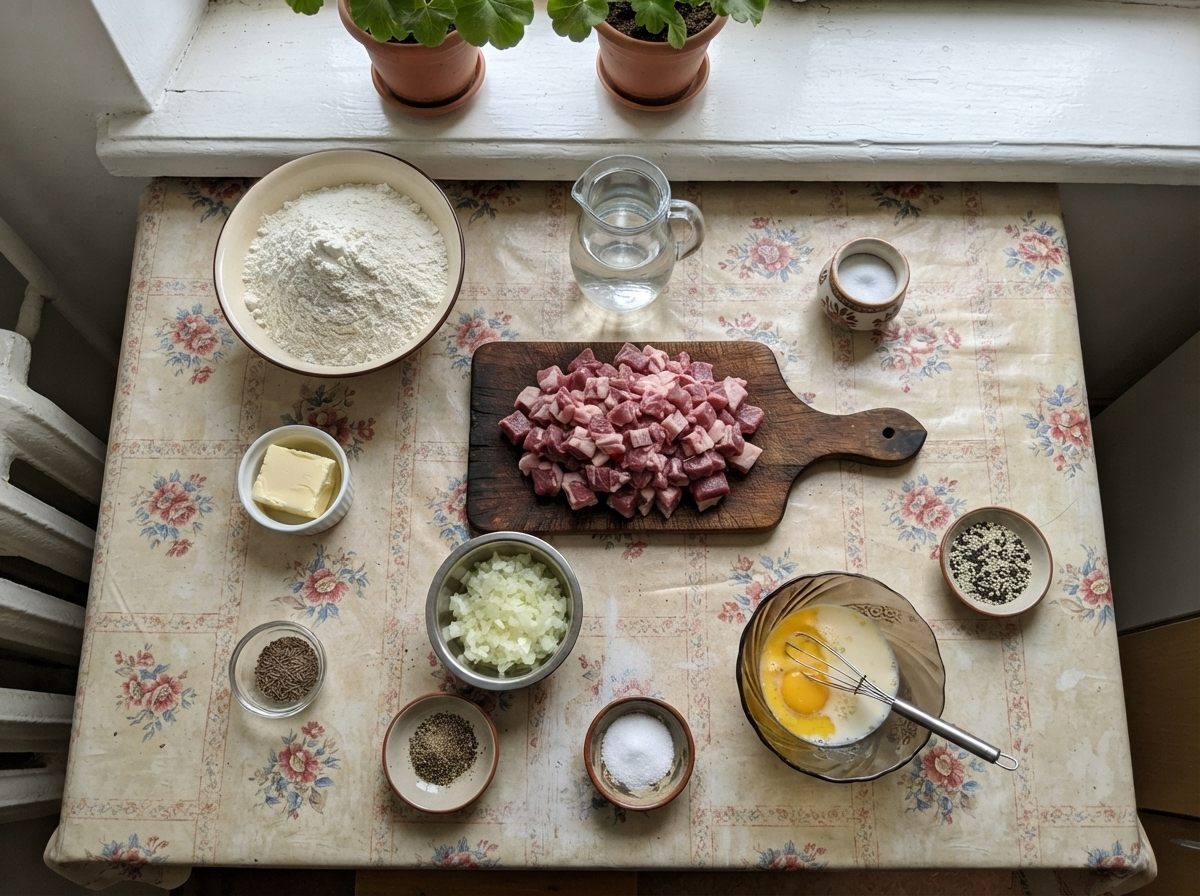 The ingredients for Samsa, measured out on the counter