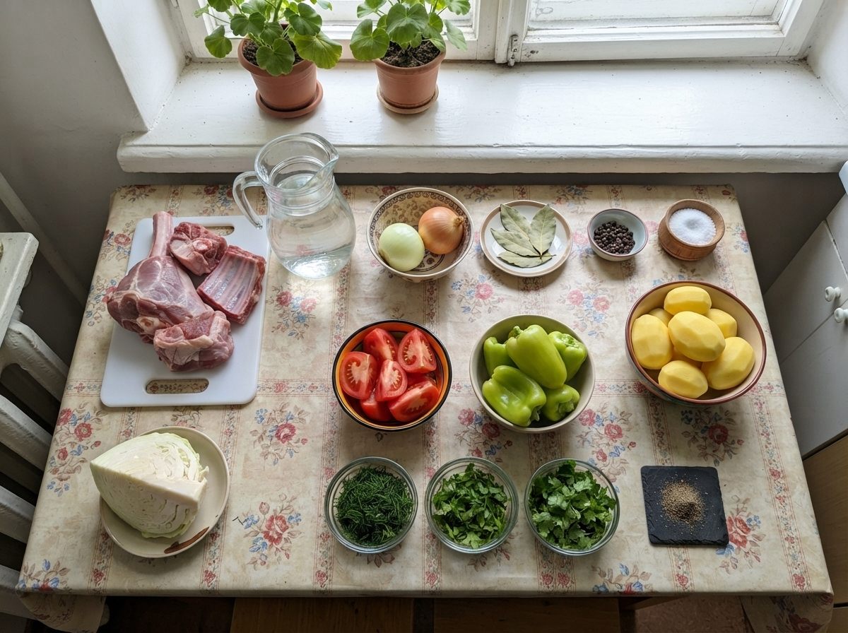 The ingredients for Shorpo, measured out on the counter