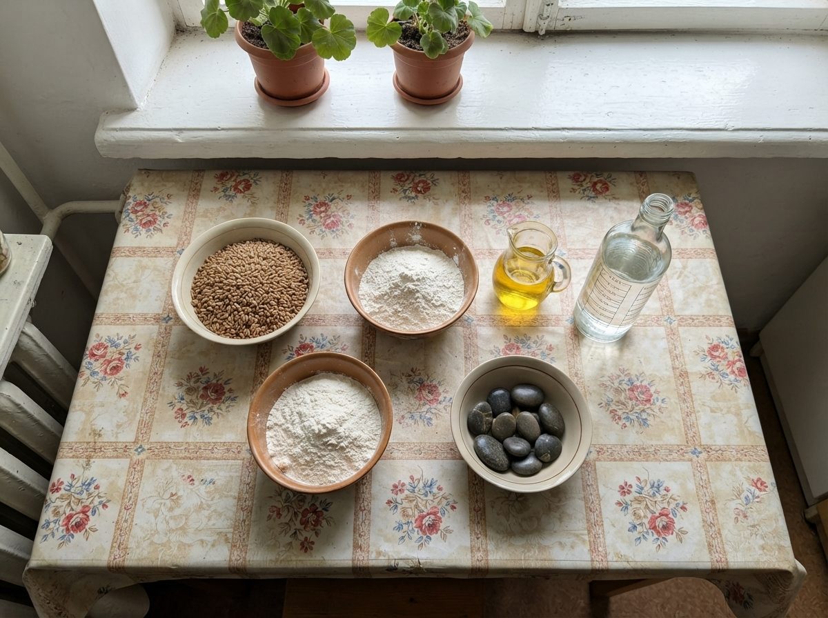 The ingredients for Sümölök, measured out on the counter